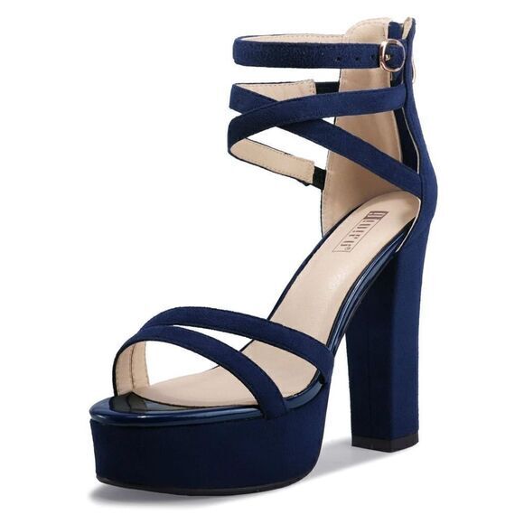 IDIFU Platform Chunky High Heels Dress Sandals Open Toe Ankle Strap Strappy Wedd - Picture 1 of 9